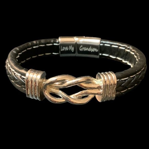 To My Grandson Faux Lthr Bracelet for Men Grandmother Grandson Forever Bracelet - Picture 2 of 14